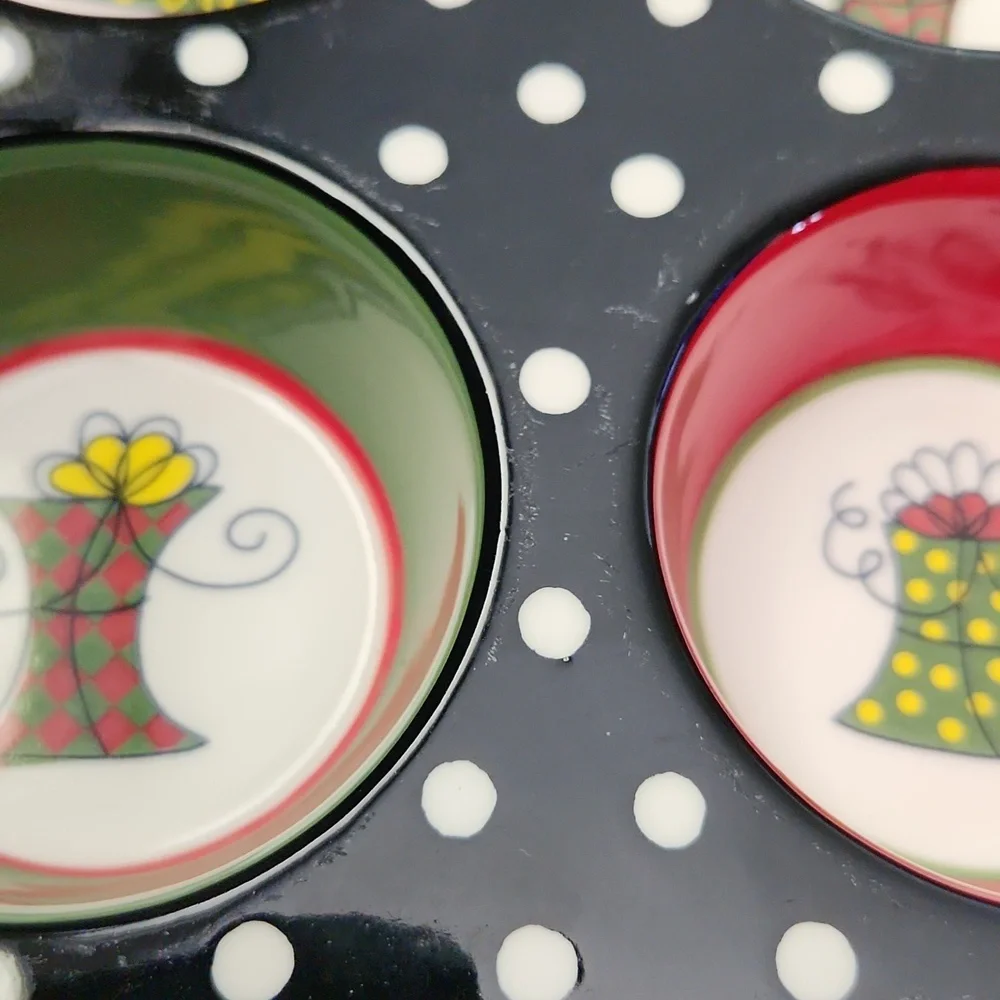 Pier 1 Hand Painted Muffin/Cupcake Ovenware